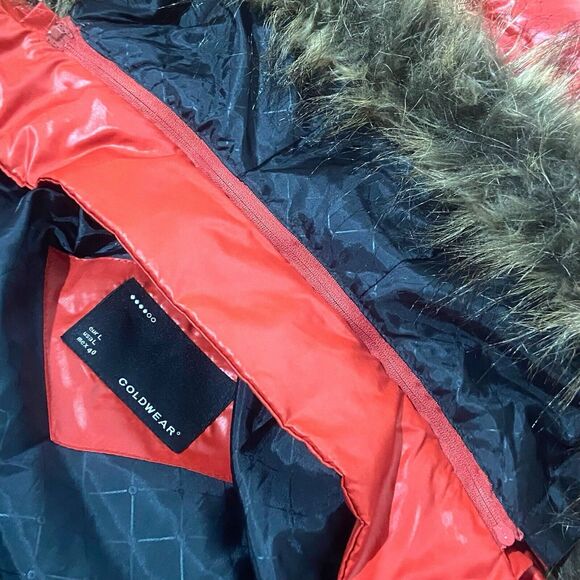 Coldwear Women’s Down Feather Red Removable Fur Hood Puffer Jacket Coat Size L - Picture 8 of 12